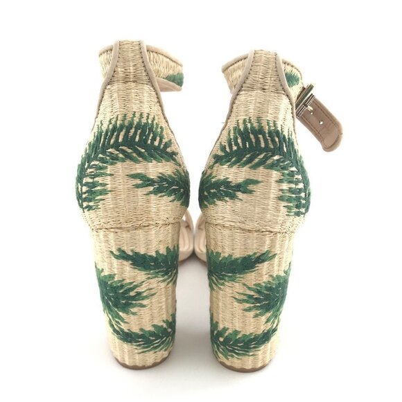 Schutz Pollyana Chunky Heel Green Leaf Design Sandals - Picture 4 of 14